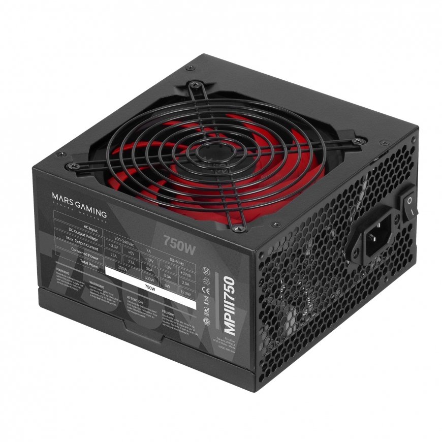 Mars Gaming MPIII750 maitinimo blokas 750 W 20+4 pin ATX ATX Juoda, Raudona