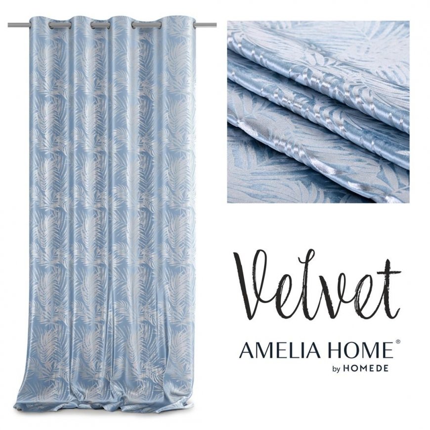 AmeliaHome CURT/AH/VELVET/SILVERLEAVES/Blue/140X245 – 2