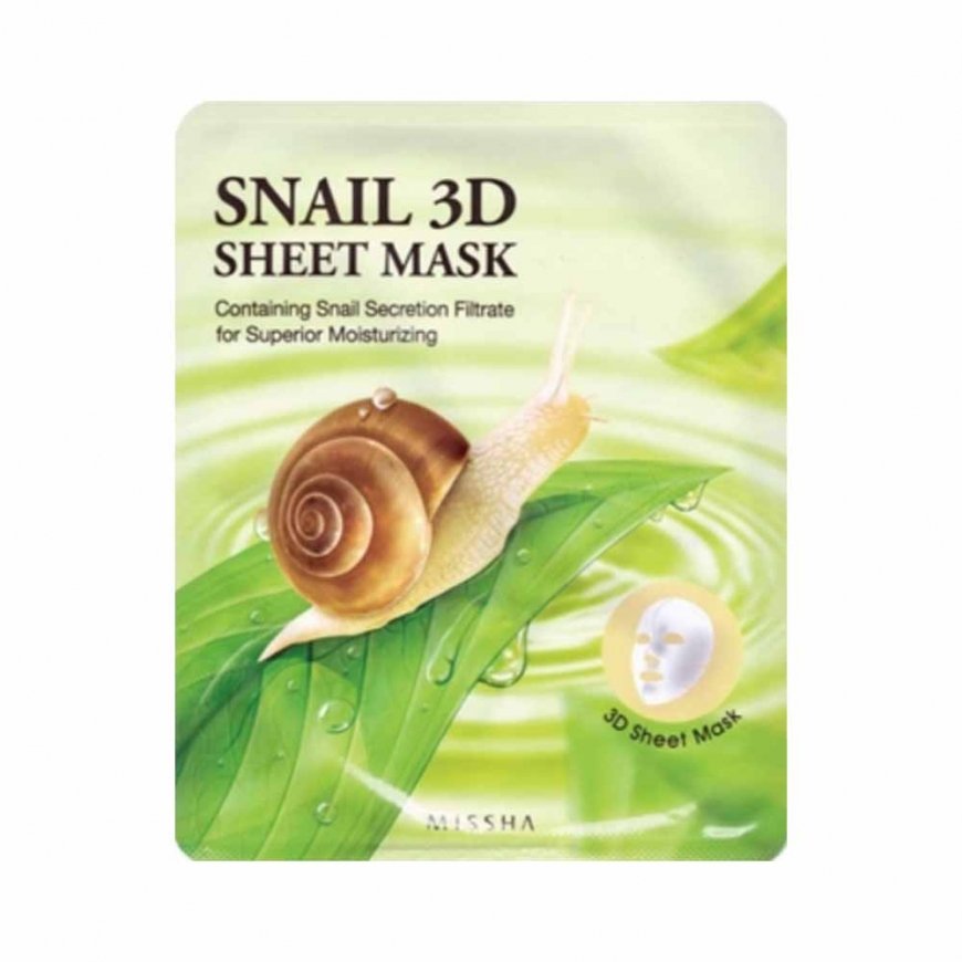 Snail 3D Sheet Mask - Hydrating facial mask with snail extract.