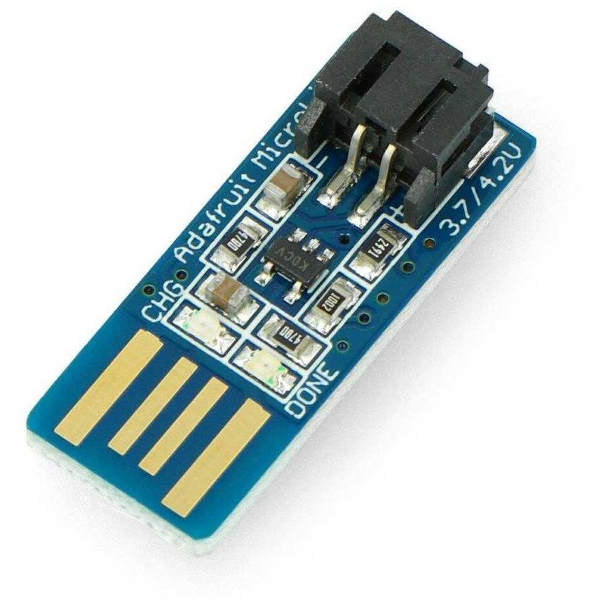 MCP73831, Li-Pol / Li-Ion 1S 3.7V USB įkroviklis Adafruit 1304