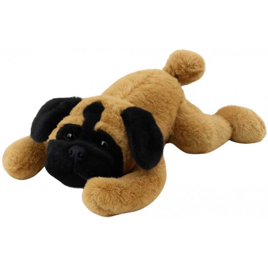 „Lean Toys“ pliušinis talismanas, mielas žaislas mopsas, gulintis raudonas, 40 cm – 2