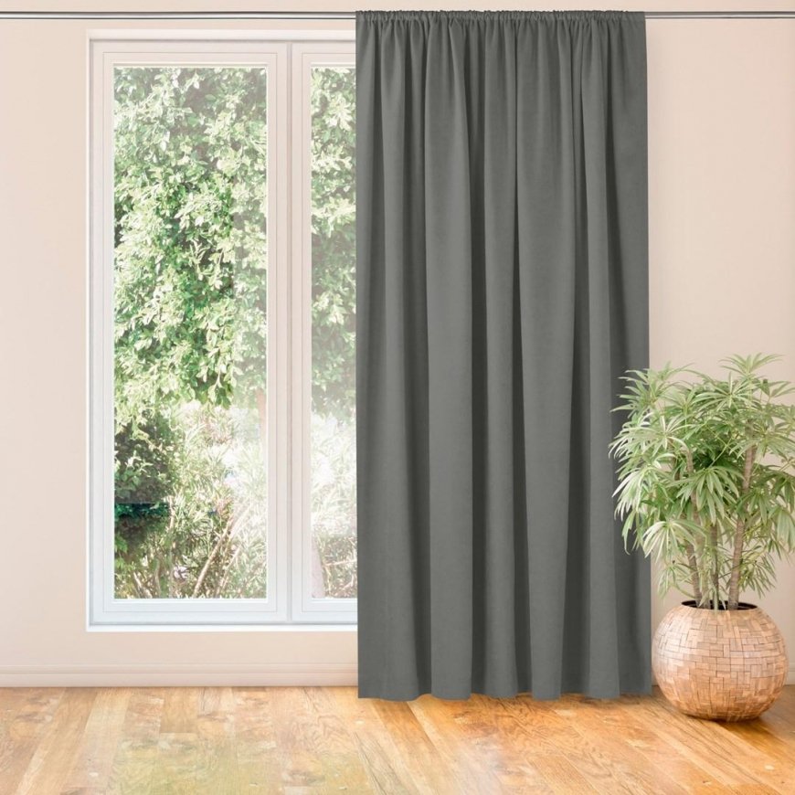 Užuolaida MILANA, pilkos spalvos, klasikinio stiliaus, 5 cm, su karnizu, kišenėmis, šenilinis audinys, 280x270, HOMEDE – 2