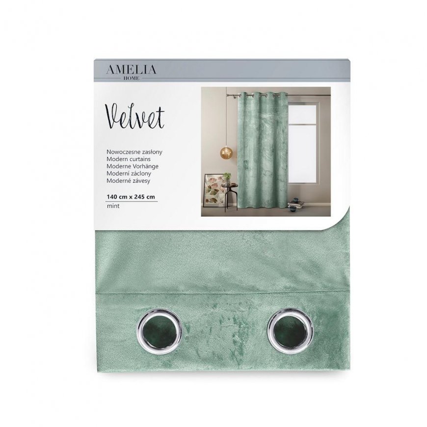 Nakts aizkars ar gredzeniem AmeliaHome VELVET 140X245 cm, 1 gab., krāsa: piparmētra – 5