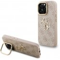 Guess PU 4G Metal Logo Stand Camera Frame vāciņš, kas paredzēts Apple iPhone 16 Pro rozā krāsā