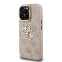 Guess PU 4G Metal Logo Stand Camera Frame vāciņš, kas paredzēts Apple iPhone 16 Pro rozā krāsā