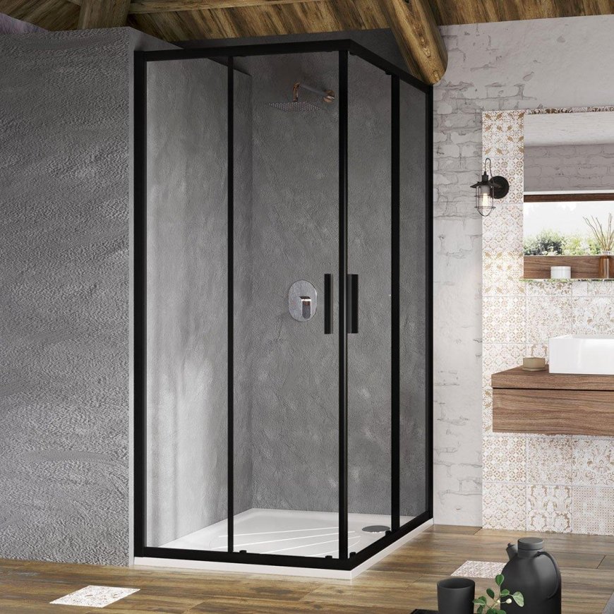 Kvadratinė dušo kabina Ravak Blix Slim, BLSRV2-80 juoda + stiklas Transparent