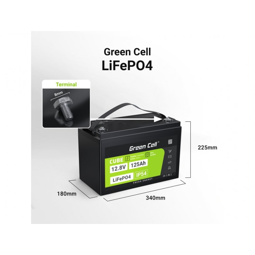 Green Cell Žalias Cell CUBE LiFePO4 125Ah 12,8V 1600Wh liio geležies fosfato baterija kemperiui, sau – 2
