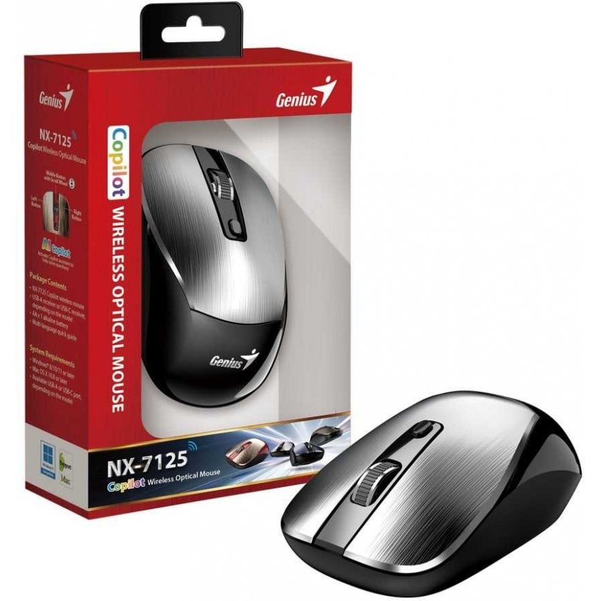 Pelė GENIUS NX-7125 Sidabrinis/ 1200 dpi/ belaidė/ Copilot/ 4 mygtukai/ sidabrinis – 2
