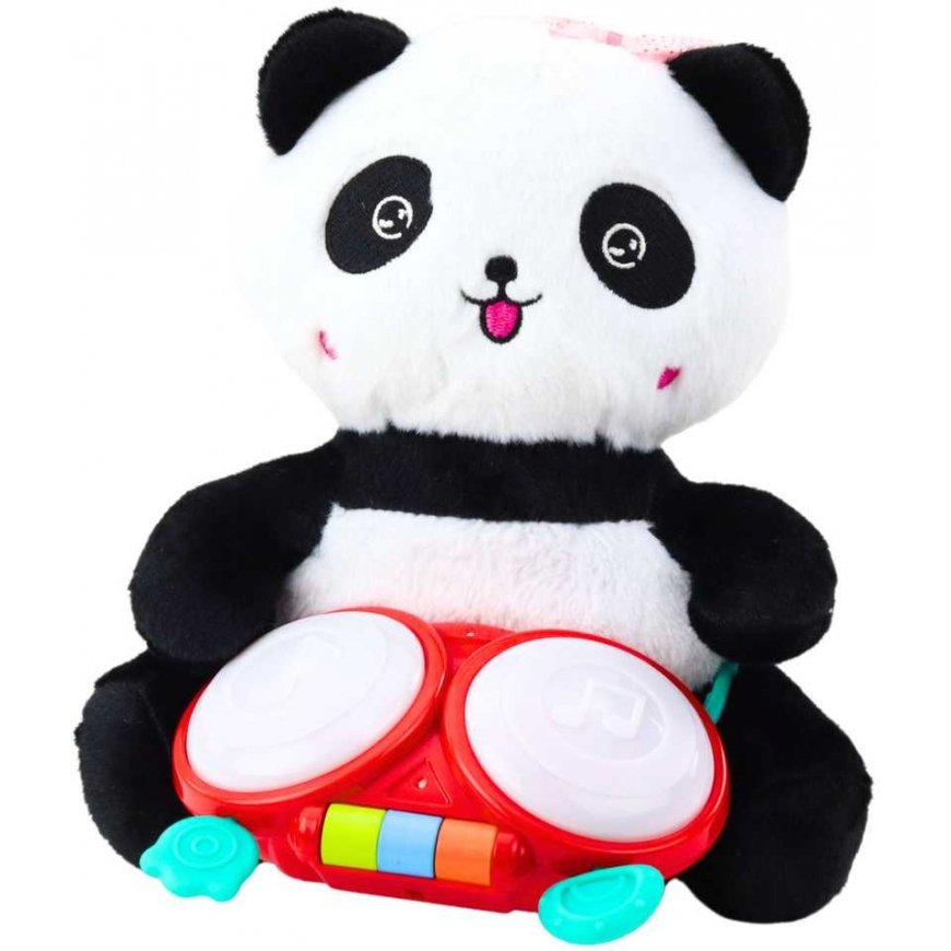 Lean Toys Pliušinis panda su būgnais, talismanas, mielas žaislas, švieselės, garsai – 2