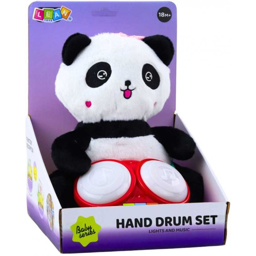 Lean Toys Pliušinis panda su būgnais, talismanas, mielas žaislas, švieselės, garsai – 3