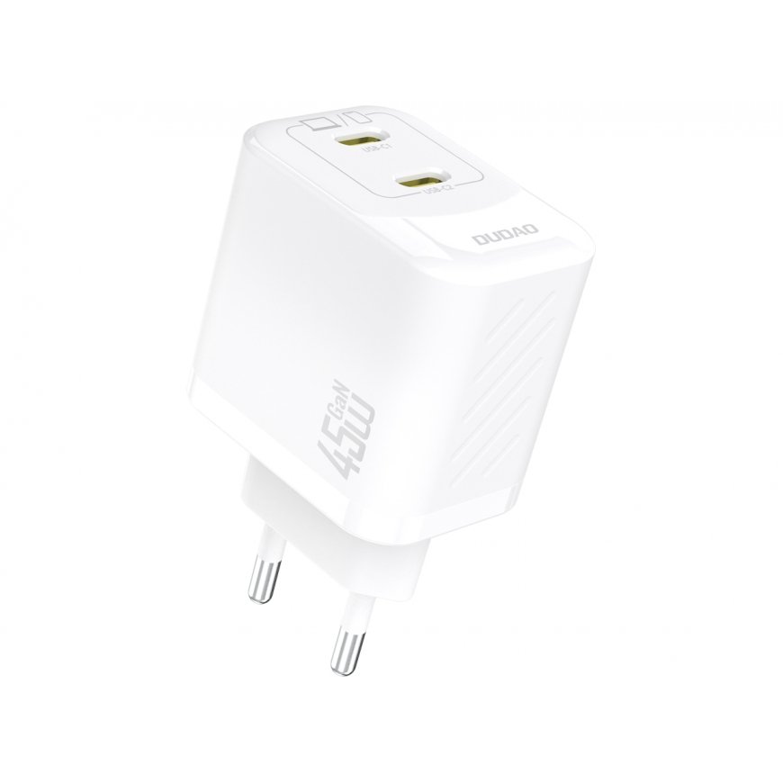 Dudao A28PEU adapteris 45W 2xUSB-C balts
