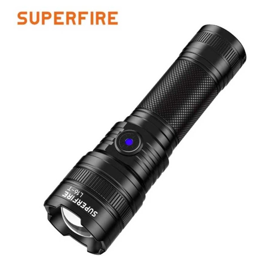 Superfire Flashlight L16-T, 890lm, 15W, focusable, rechargeable USB C, 18650 3400mAh, IP43