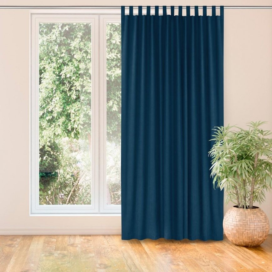 MILANA curtain in indigo color, classic, 10 cm, chenille drapes, 140x225, HOMEDE – 2
