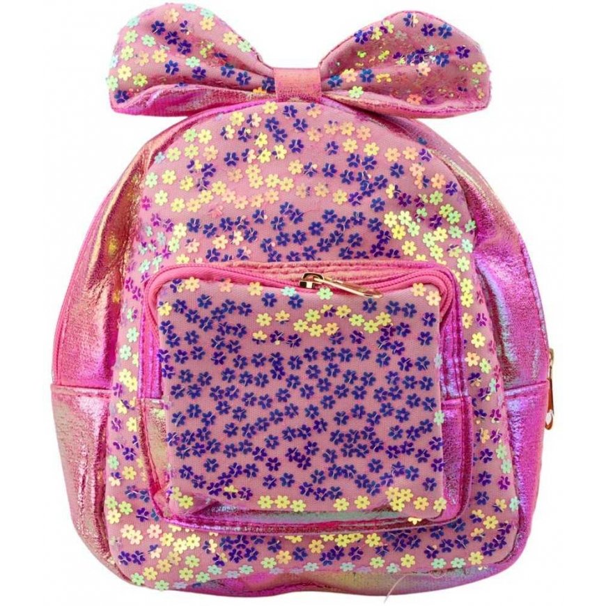 Lean Kids' backpack with sequins, flowers, ribbon, pink, 22 cm, 2.8 l – 2