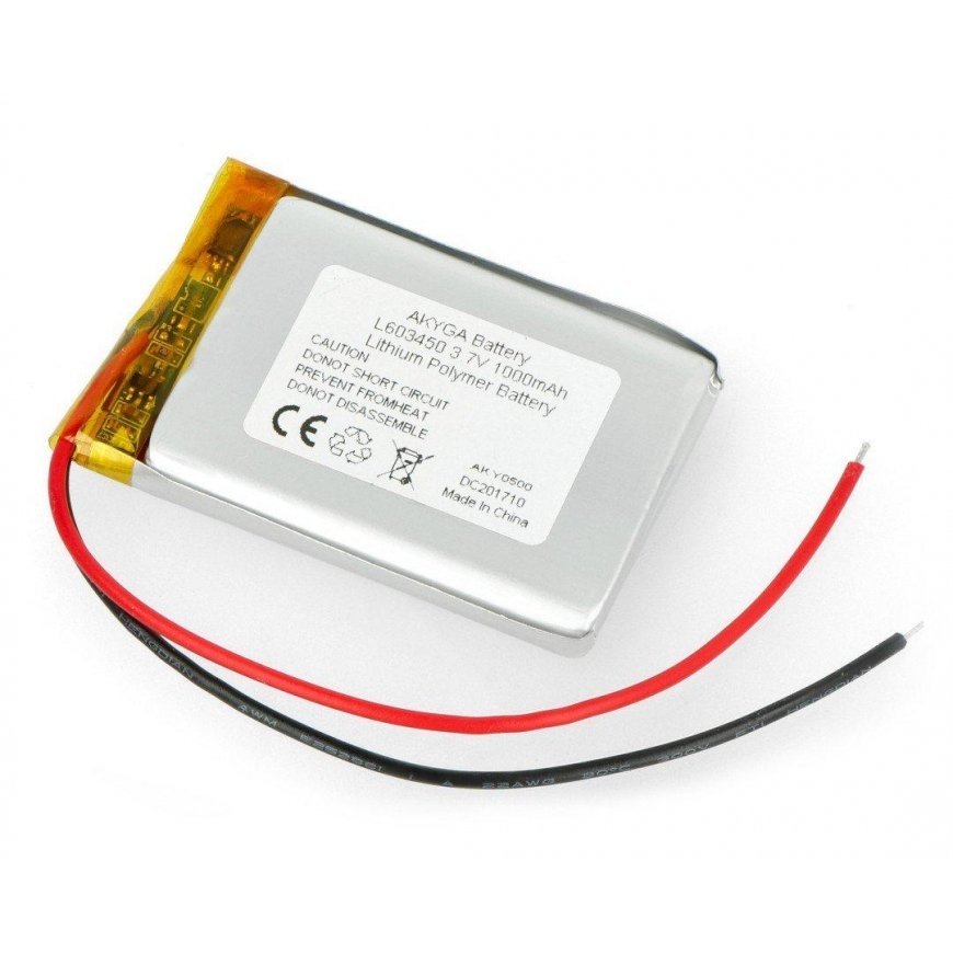 Akyga Li-Pol elements 1200mAh 1S 3.7V - vadi 100mm - 50x34x6mm – 2