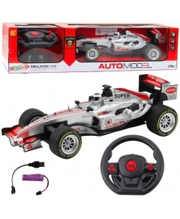 Lean Toys Remote Control RC Racing Car Steering Lights and Sounds 1:12 Silver