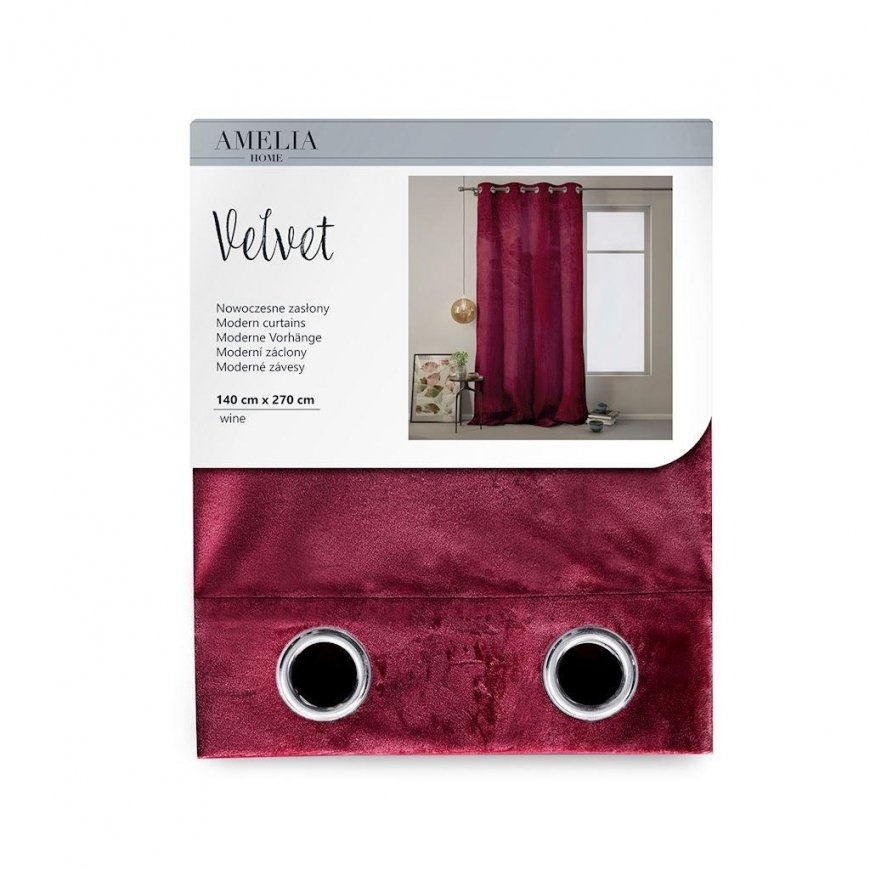 Yöverho renkailla AmeliaHome VELVET 140X270 cm, 1 kpl, väri: viininpunainen – 3