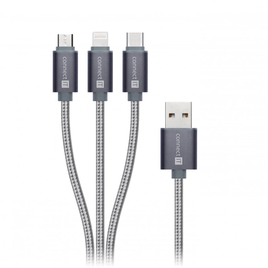 Connect IT CI-1229 USB cable USB 3.2 Gen 1 (3.1 Gen 1) 1.2 m USB A USB C/Micro-USB B/Lightning Silve