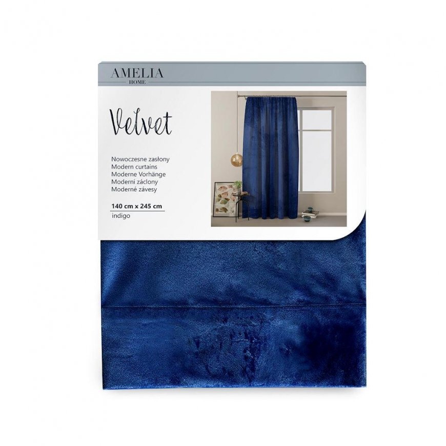 Nakts aizkars AmeliaHome VELVET 140X245 cm, 1 gab., lente/ķīļi, krāsa: tumši zila – 5