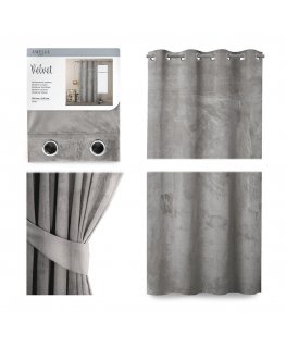 Ночная занавеска с кольцами AmeliaHome VELVET 140X245 см, 1 шт., цвет: серебряный