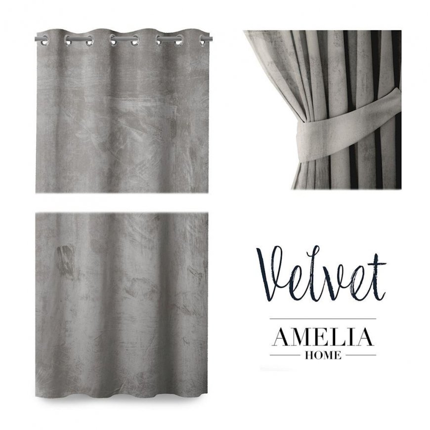 Nakts aizkars ar gredzeniem AmeliaHome VELVET 140X245 cm, 1 gab., krāsa: sudraba – 5