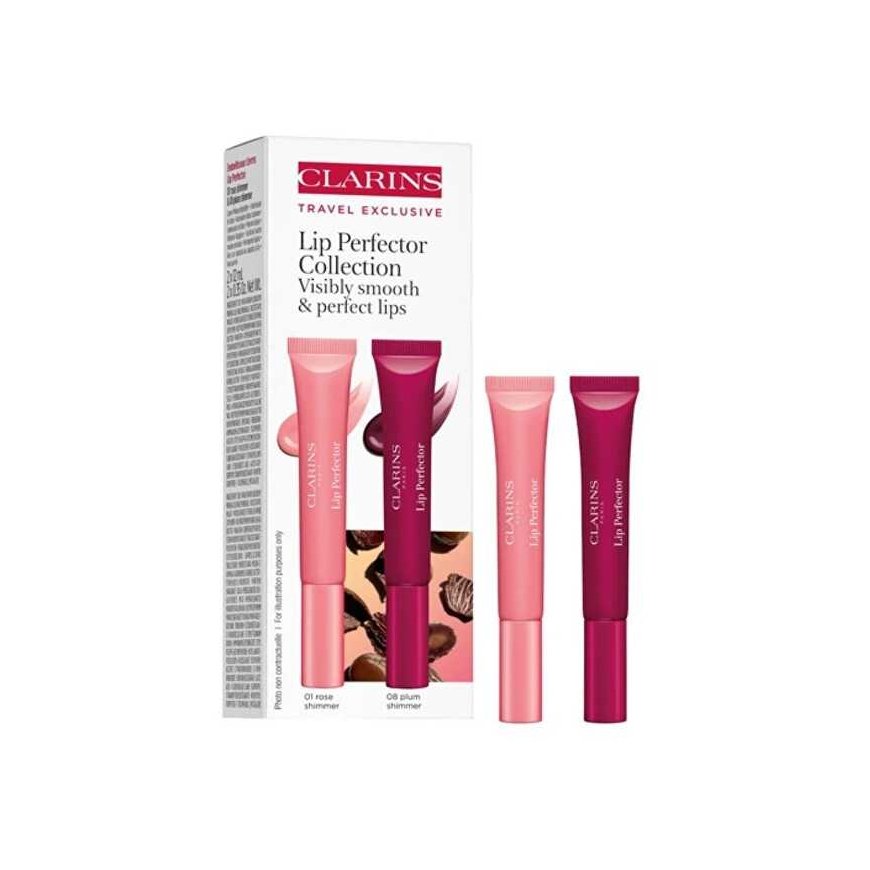 Clarins Lip Perfector Duo set – 01 Rose Shimmer 12 ml + 08 Plum Shimmer 12 ml – 2