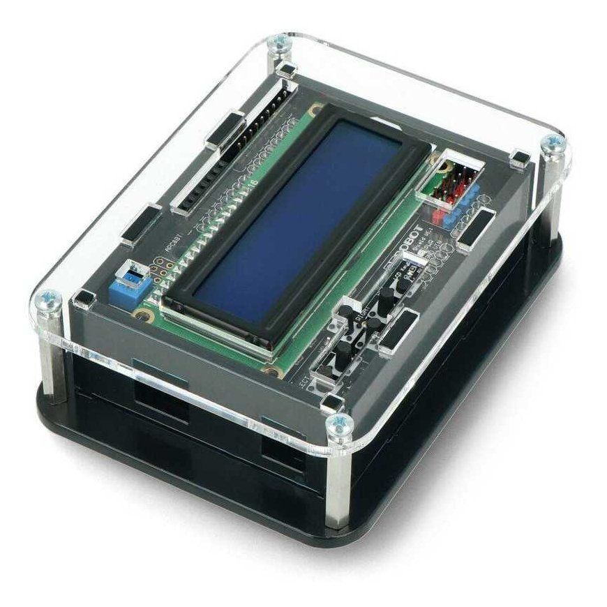 Arduino Uno korpuss ar LCD tastatūras paneli v1.1 - melns un caurspīdīgs