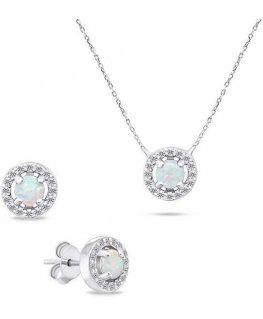 Brilio Silver Brilio Sidabrinis Šarmantā sidabrā rotu komplekts ar opāliem SET225W (auskari, kulons)