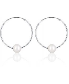 Jwl Luxury Pearls Sudraba apļa auskari ar īstiem baltiem pērļiem JL0633