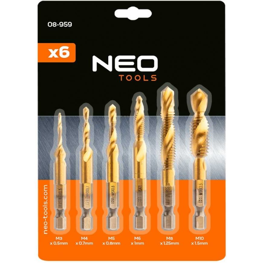 Neo Tools HSS TiN sriegimo gräžimise komplekt, M3 - M10, Hex, 6 tk. – 3