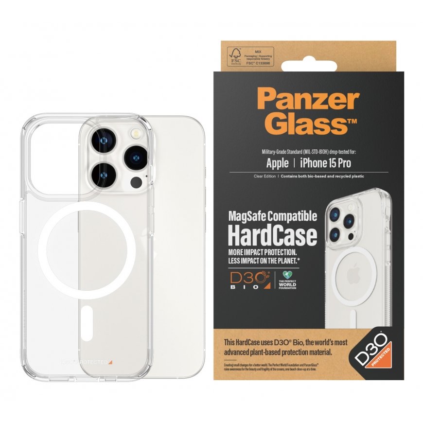 PanzerGlass ® HardCase Transparent w. White MagSafe & D3O® iPhone 15 Pro mobiliojo telefono dėklas 1 – 2