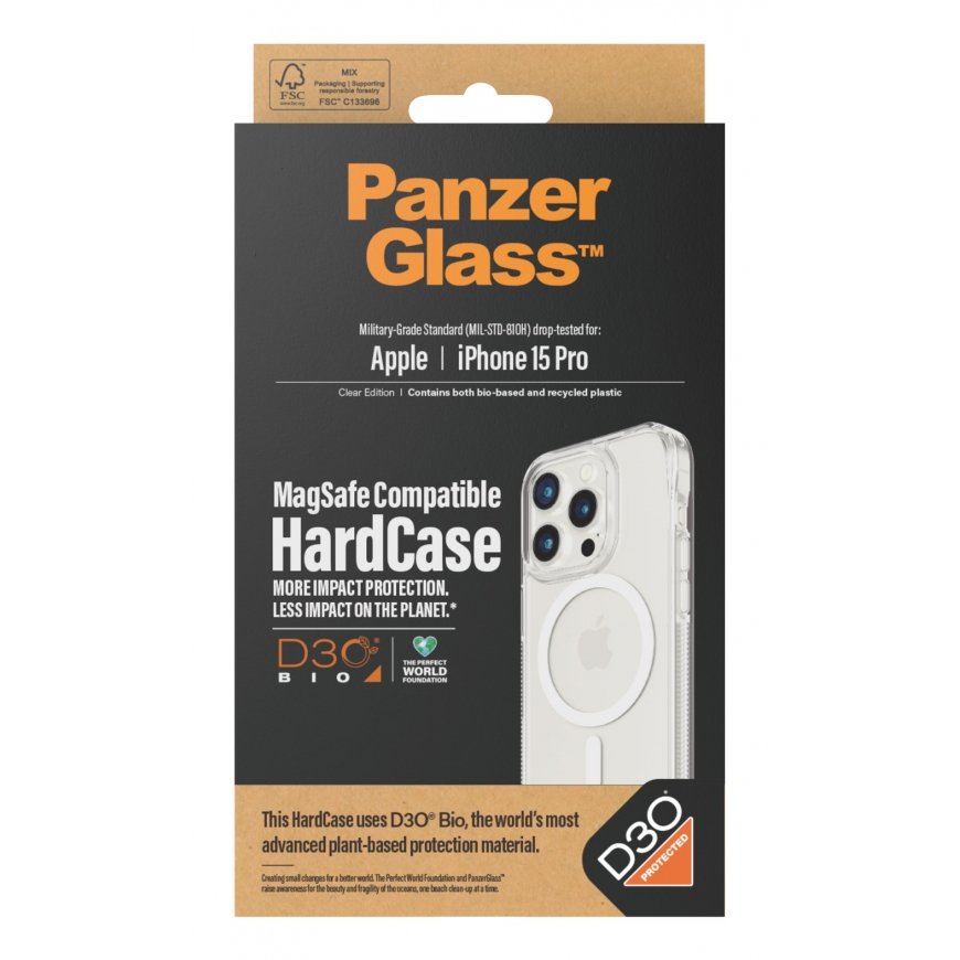 PanzerGlass ® HardCase Transparent w. White MagSafe & D3O® iPhone 15 Pro mobile phone case – 3