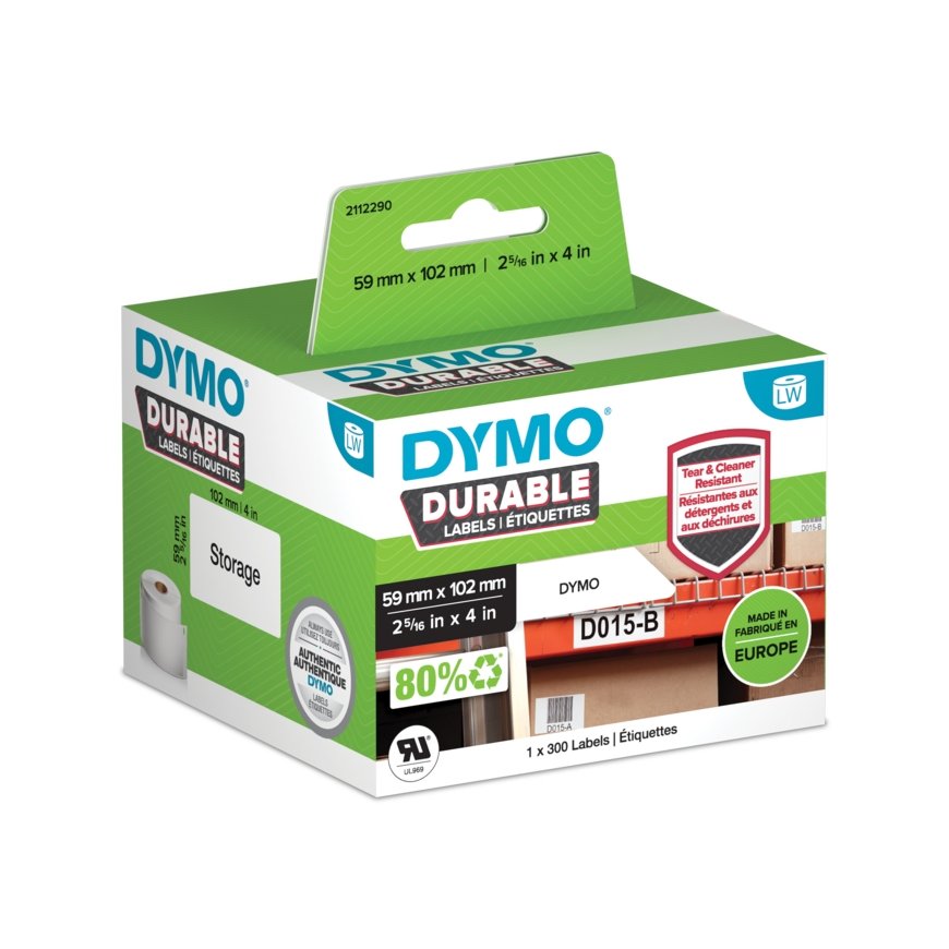 DYMO Durable Balts Pašlīmējošās printera uzlīmes