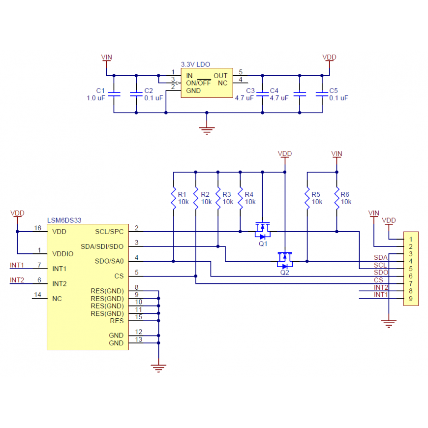 Pololu LSM6DS33 3D gyroscope accelerometer with voltage regulator 2.5V – 5.5V I²C /SPI 2mA – 2