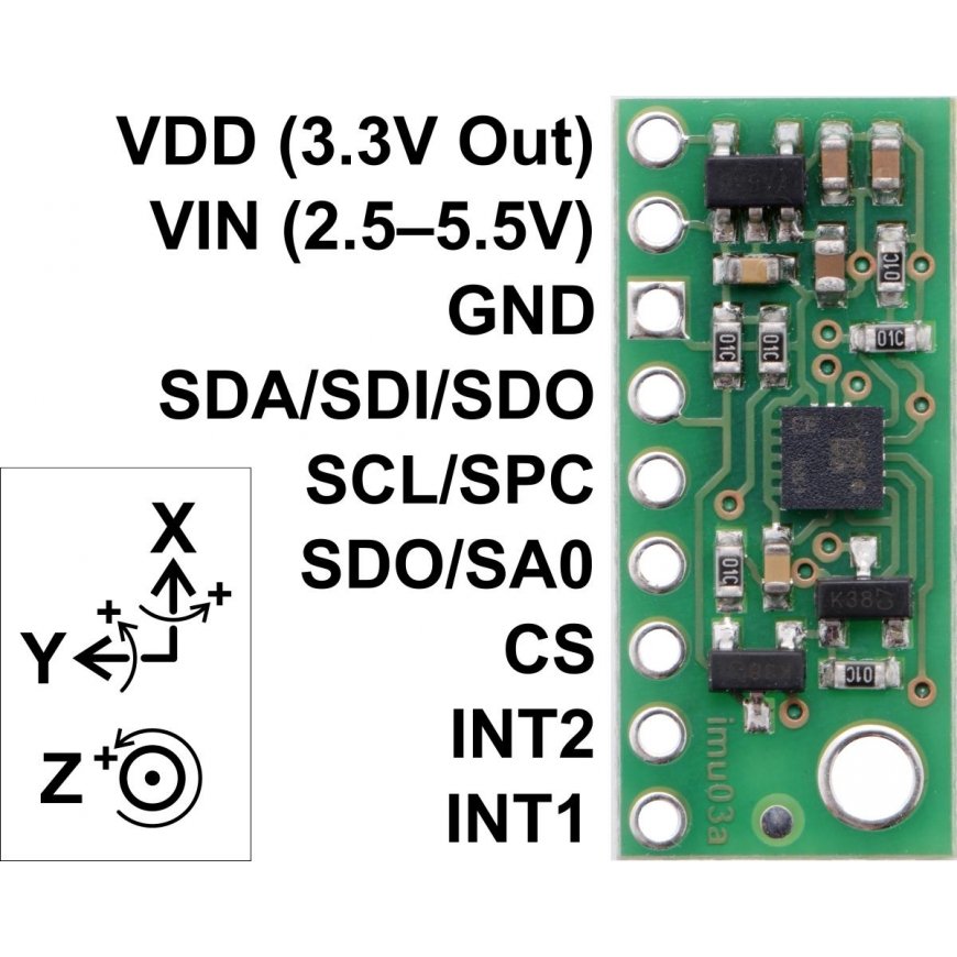 Pololu LSM6DS33 3D giroskops akselerometrs ar sprieguma regulatoru 2.5V – 5.5V I²C /SPI 2mA – 4
