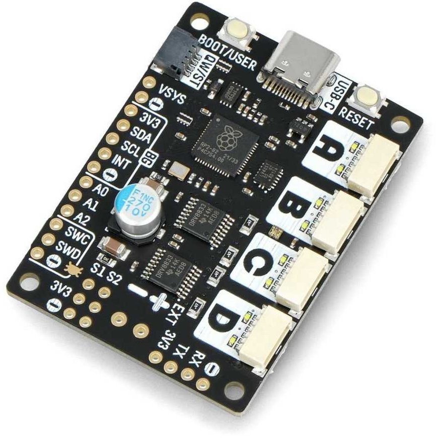 Двигатель 2040 - контроллер четырех двигателей 10В/0.5А - RP2040 - Pimoroni PIM618