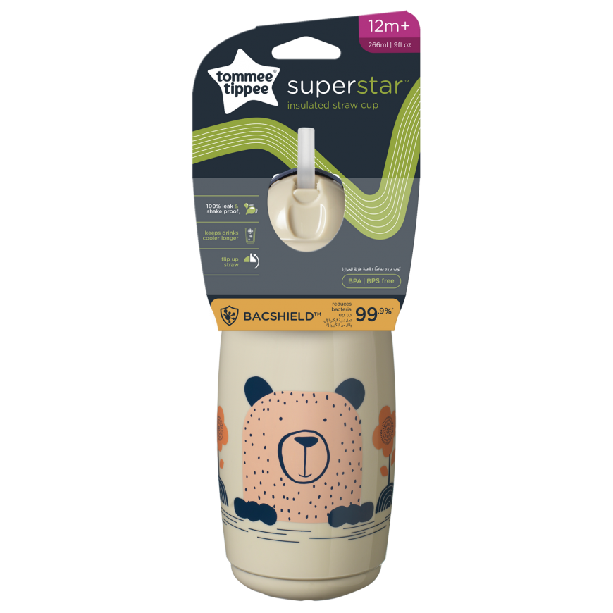 TOMMEE TIPPEE pudele - termoss ar salmiņu INSULATED STRAW 266ml, 12m+, Pelēks, 447824 – 2
