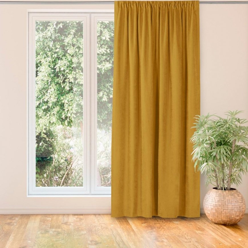 MILANA-verho sinapinkelta, klassinen, lohikäärme-nauha, läpinäkyvä, 10 cm, tupsuilla, 3 cm shenil-kangasta, 420x175 HOMEDE – 2