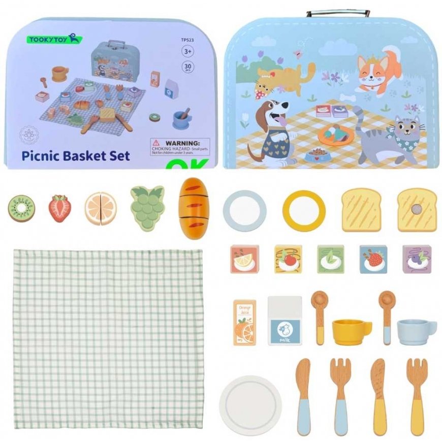 Tooky Toys TOOKY TOY pikniksetti, leikattavat hedelmät, aamiaissetti – 5