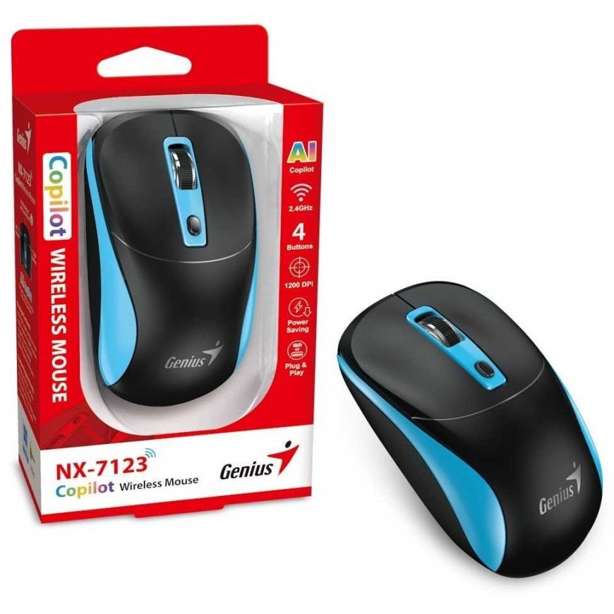Pelē GENIUS NX-7123 MelnaZila/ 1200 dpi/ bezvadu/ Copilot/ 4 pogas/ melns un zils – 4