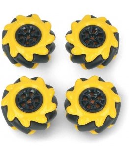 Mecanum wheel set, 48mm, x4, black/yellow with rollers, DFRobot FIT0662-1