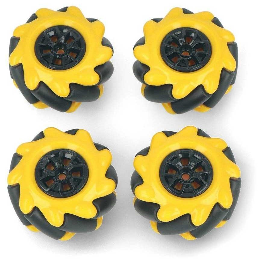 Mecanum wheel set, 48mm, x4, black/yellow with rollers, DFRobot FIT0662-1