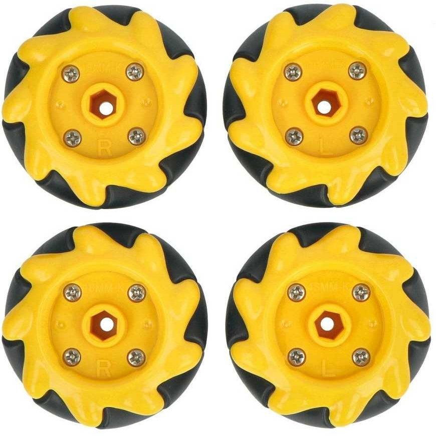 Mecanum wheel set, 48mm, x4, black/yellow with rollers, DFRobot FIT0662-1 – 3