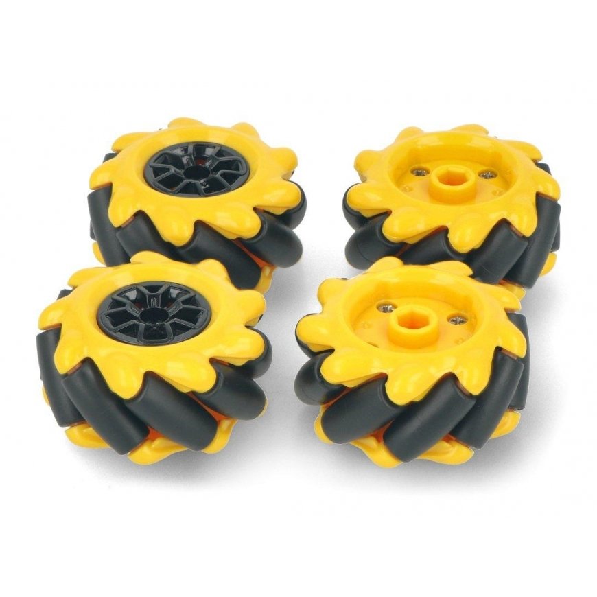 Mecanum wheel set, 48mm, x4, black/yellow with rollers, DFRobot FIT0662-1 – 4