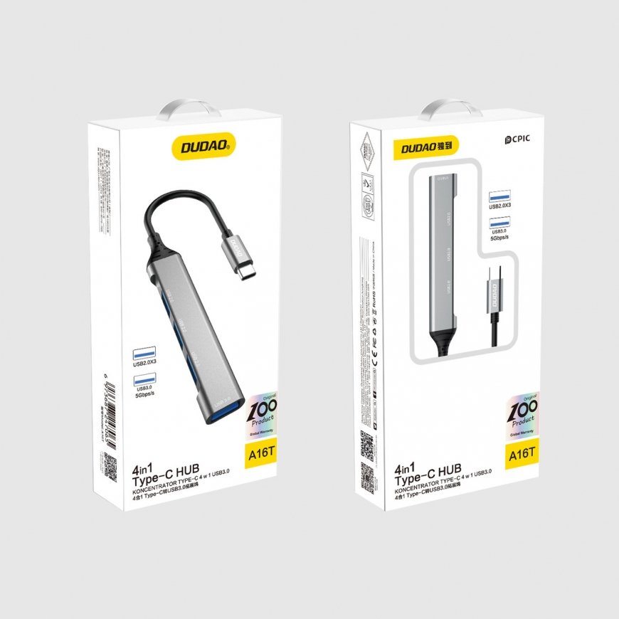 DUDAO A16T 4-in-4 USB-C Hub Wired USB 3.2 Gen 1 (3.1 Gen 1) Type-C Grey – 2