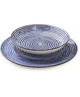 Lumarko Affek Design STRIPES Mėlynas pietų rinkinys 18 dalių. 27/19/20 cm dubenėliai, 550 ml