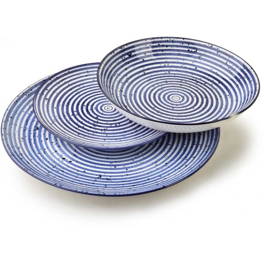Lumarko Affek Design STRIPES Zilais pusdienu komplekts 18 daļas. 27/19/20 cm bļodas, 550 ml – 2
