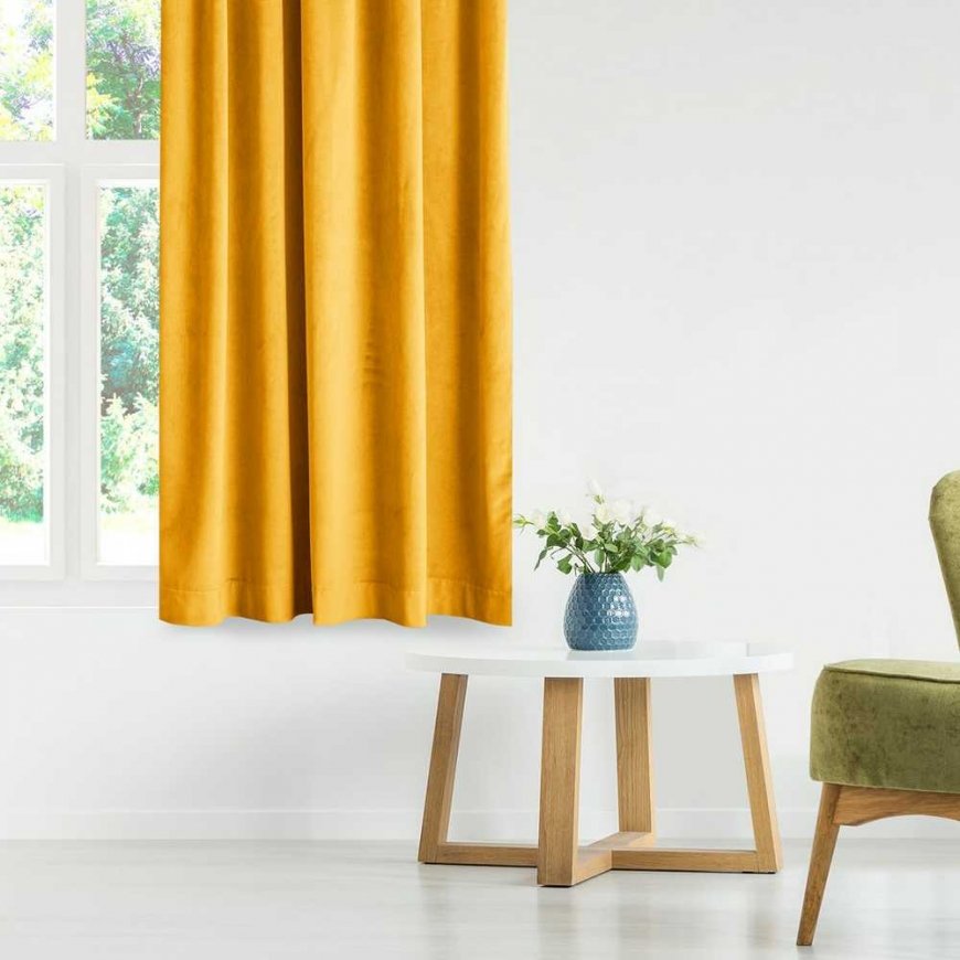 Kardinat VELVET värvi sinepi stiilis klassikaline riba materjalitüüp - tekstiil samet 140x270 AmeliaHome – 5