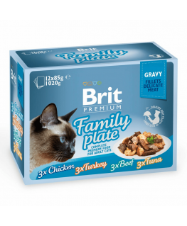 BRIT Premium šeimos plokštelės filė želė su skonių mišiniu - drėgnas maistas katėms - 12x85g