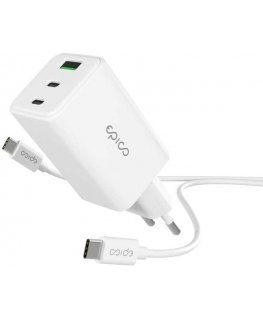 Epico UltraBoost EA40 65 W GaN wall charger set with USB-C to USB-C 1.2 m cable - White